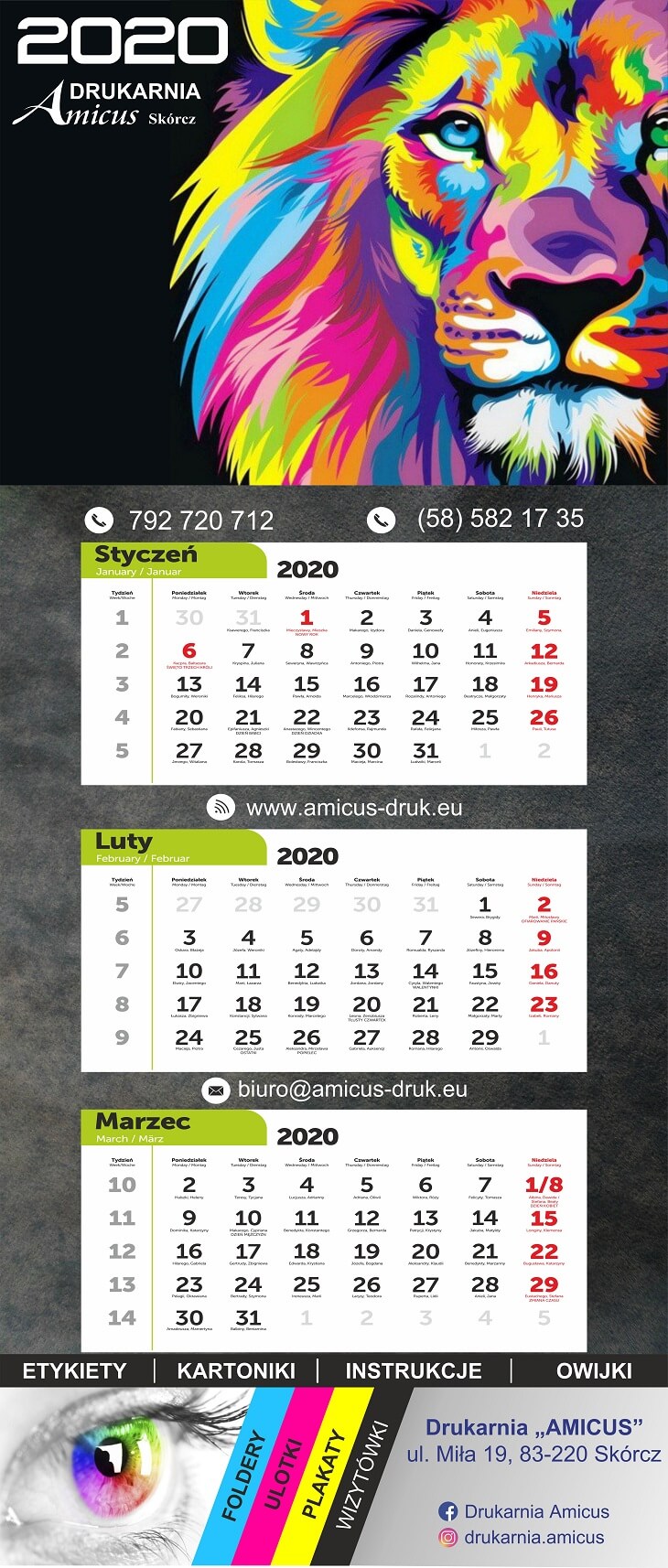 kalendarz trójdzielny 2022 drukarnia Amicus